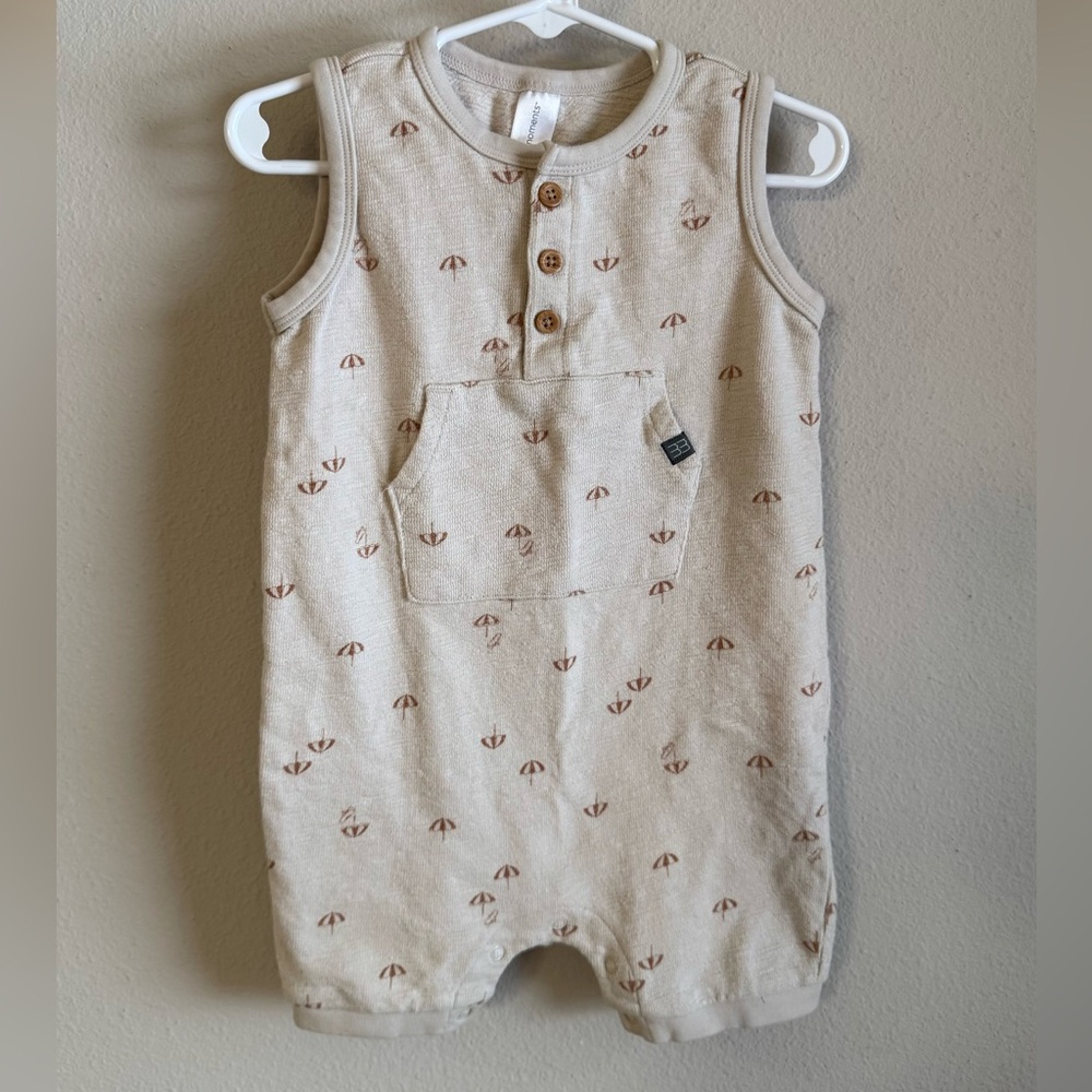 Modern Moments Beige Romper with Umbrella Print